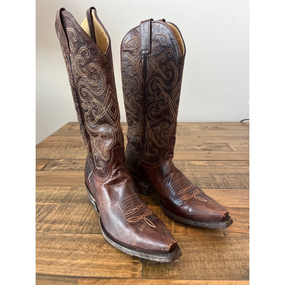 Cavender's Brown Leather Embroidered Western Cowgirl Boots 7.5B Made in Mexico